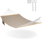 Lazy Daze front view double olefin hammock showing roomy bed and spreader bar comfort