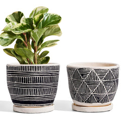 LE TAUCI front view of black and cream boho cement pots showing elegant styling benefit