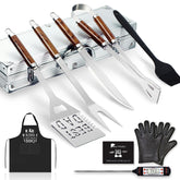 LeadEdge front view showing aluminum case and all 11 grill tools, gift-ready presentation