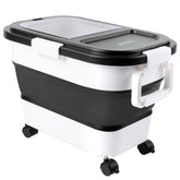 Leafory front view of wheeled pellet bin showing accessibility and organization