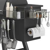 lehorra front view mounted on Traeger hopper showing neat grill organization and quick access