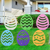LEIFIDE front view of six colorful egg signs showing festive curb appeal