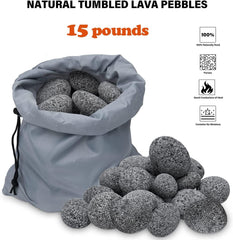 LEIMO KPARTS lava rocks next to a hand for scale showing 2–3 inch size benefit
