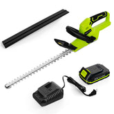 Leisch Life hedge trimmer front view showing balanced design and long blades for efficient trimming