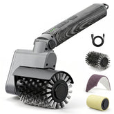 lenzhan front view of kit showing cordless brush and three heads for quick cleaning