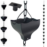 LEPTALINA front view showing full 8.5ft tulip rain chain decorative and functional