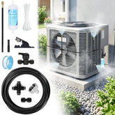 Lettry front view of full condenser misting kit showing assembled setup and benefit cooling