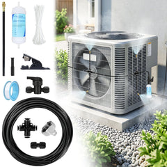Lettry front view of full condenser misting kit showing assembled setup and benefit cooling