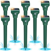 Letyet front view of eight stakes showing complete lawn protection
