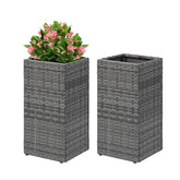 LEWIS&WAYNE front view of two gray tall planters showing elegant entrance appeal