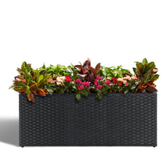 LEWIS&WAYNE front view of planter box showing sleek rattan look and space efficiency