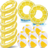 Lewtemi front view of eight-piece lemon float set showing rings and balls for fun