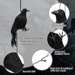 Lewtemi crow hung from tree branch demonstrating outdoor placement and dramatic shadowing