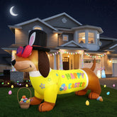 Leyndo dachshund full front view showing colorful costume and yard appeal