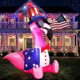 Leyndo front view flamingo inflatable showing patriotic design and curb appeal