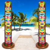 Leyndo front view of two 6 ft tiki inflatables creating party focal points