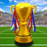 Leyndo giant golden trophy front view showing tall shiny award and visual impact