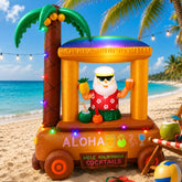 Leyndo front view of Hawaiian Beach Santa inflatable showing festive design and curb appeal