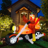 Leyndo front view of 7ft turkey on motorcycle showing bright colorful design and instant festive impact