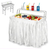 LHBcraft front view of folding ice cooler table showing basin and shelf benefits