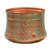 Liberty Garden front view of hose pot showing patina finish and rustic appeal