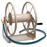 Liberty Garden front view showing tan hose reel and quick-access storage benefit