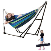 LIEVIM hammock and steel stand front view showing stable setup and instant relaxation