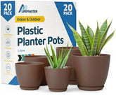 Lifemaster front view of 20 brown pots showing tidy modern look and organized storage benefit