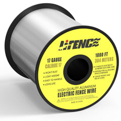 LIFENCE front view of 1000 ft aluminum wire spool showing compact packaging and length benefit
