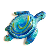 LIFFY front view sea turtle wall art showing decorative glass and metal frame, adds coastal style