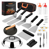 Likaney full griddle accessories kit laid out, showing all 31 pieces and organized storage benefit