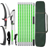 Likeem front view of pole pruner showing full tool and benefits of reach
