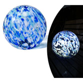 Lily's Home front view of blue glass gazing ball showing vibrant color and curb appeal
