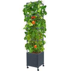 LINEX front view raised planter showing full trellis and container, enhances vertical growing