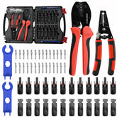 LingChievo kit front view showing crimper, stripper and 12 MC4 pairs for reliable installs
