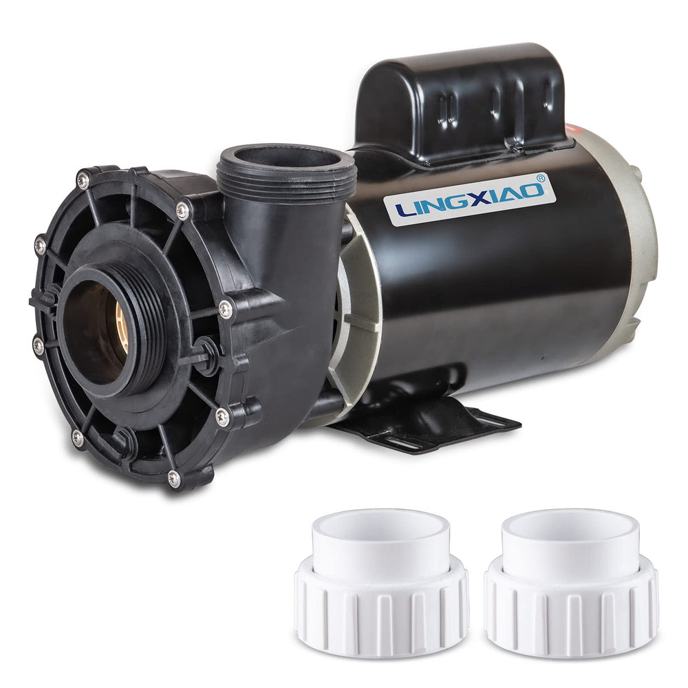 LINGXIAO spa pump front view showing compact housing and easy mount benefit