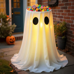 LinkCute front view ghost candy bowl glowing to attract trick-or-treaters