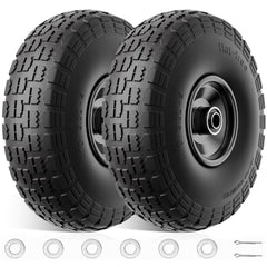 Linpuco front view of 10-inch flat-free wheel showing tread and hub for reliable hauling
