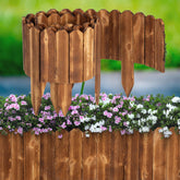 LINSHRY front view of full 8ft wooden garden edging showing rustic finish and curb appeal