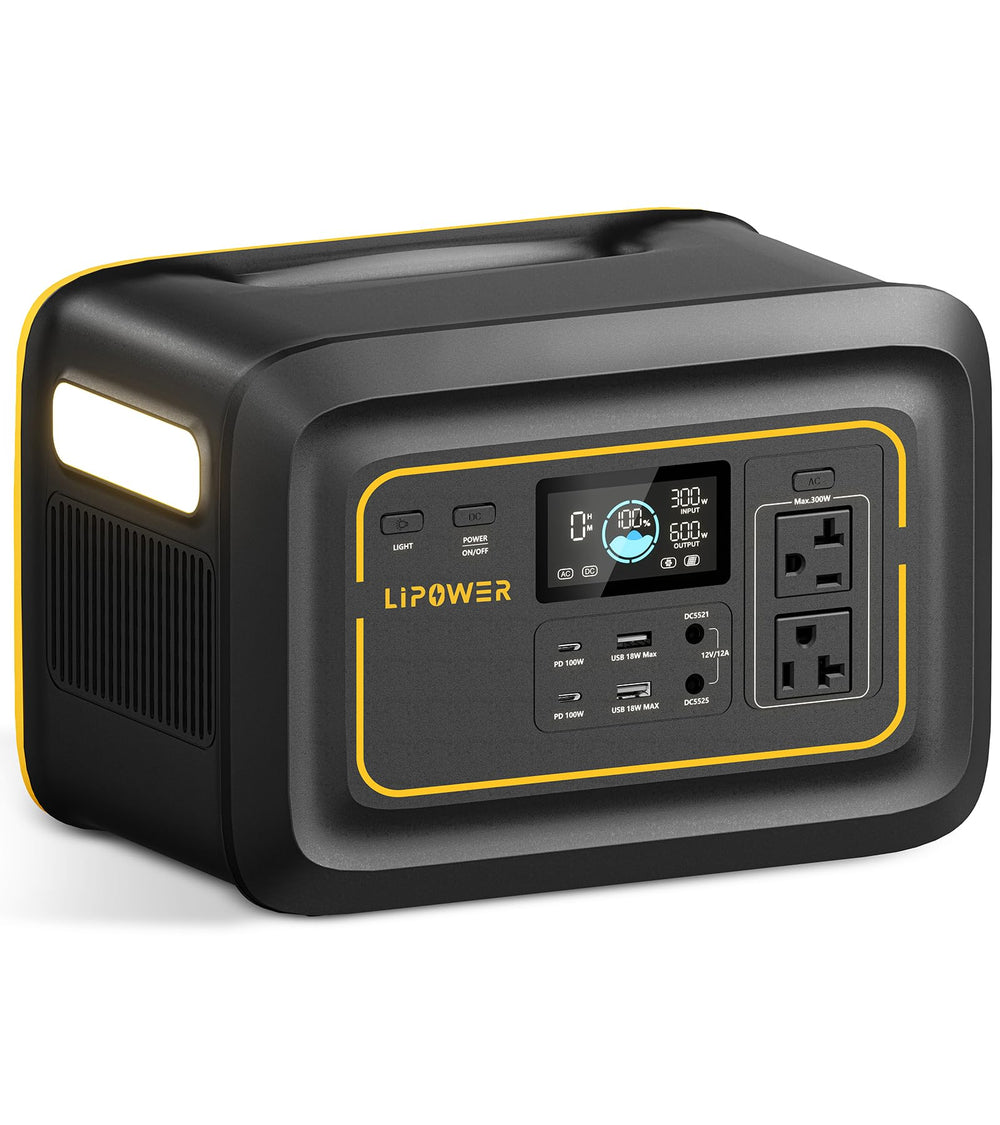 LIPOWER TP300V2 front panel view showing outputs and status for easy use
