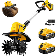LITEKON front view showing compact cordless tiller, highlighting portability and control