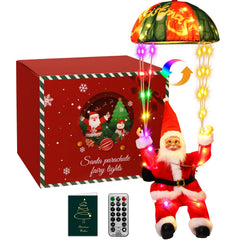 litogo parachuting Santa front view showing colorful LEDs and festive design for attention