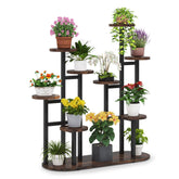 LITTLE TREE front view showing rustic brown 6-tier plant stand and organized greenery