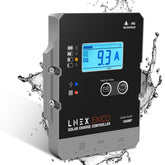 LNEX front panel LCD display showing charge status and benefits monitoring