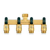 LNEZCDB front view of 4-way hose splitter showing full-flow outlets and green finish