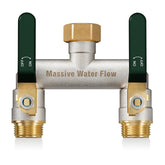 LNEZCDB front view of brass splitter showing dual outlets and sturdy build for reliability