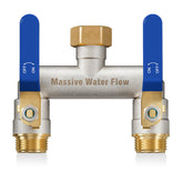 LNEZCDB front view showing robust brass splitter and dual outlets for reliable water distribution