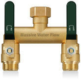LNEZCDB front view of brass splitter showing sturdy construction and easy hookup