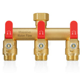 LNEZCDB front view of red 3-way splitter showing full-flow exits and robust body benefit durable multihose use