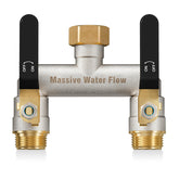 LNEZCDB front view showing dual outlets and sturdy brass body for reliable splitting